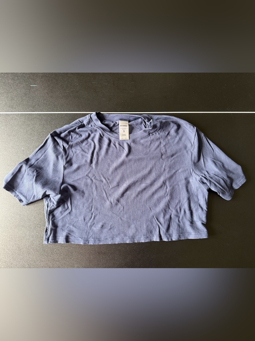 KITTENISH Cropped Short Sleeve Top in Blue Size Small